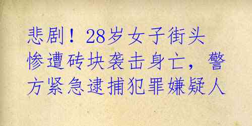 悲剧！28岁女子街头惨遭砖块袭击身亡，警方紧急逮捕犯罪嫌疑人 