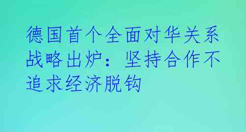 德国首个全面对华关系战略出炉:坚持合作不追求经济脱钩