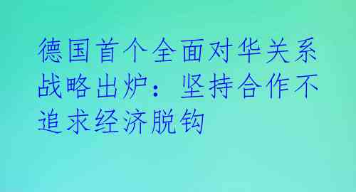 德国首个全面对华关系战略出炉：坚持合作不追求经济脱钩 