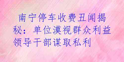  南宁停车收费丑闻揭秘：单位漠视群众利益 领导干部谋取私利 