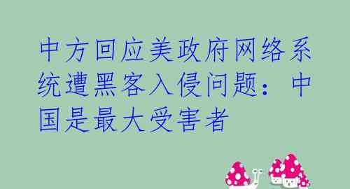 中方回应美政府网络系统遭黑客入侵问题:中国是最大受害者