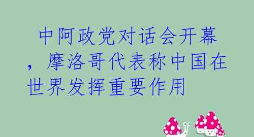  中阿政党对话会开幕，摩洛哥代表称中国在世界发挥重要作用 