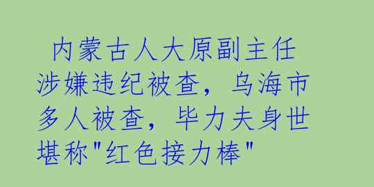  内蒙古人大原副主任涉嫌违纪被查，乌海市多人被查，毕力夫身世堪称"红色接力棒"