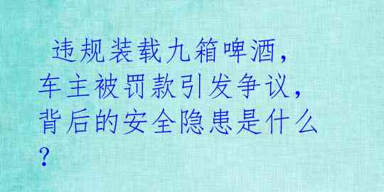  违规装载九箱啤酒，车主被罚款引发争议，背后的安全隐患是什么？ 