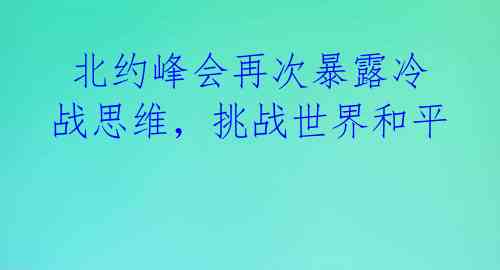 北约峰会再次暴露冷战思维,挑战世界和平