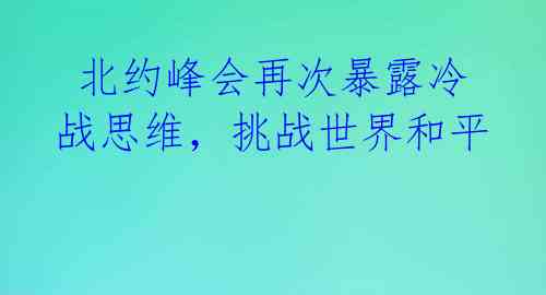  北约峰会再次暴露冷战思维，挑战世界和平 