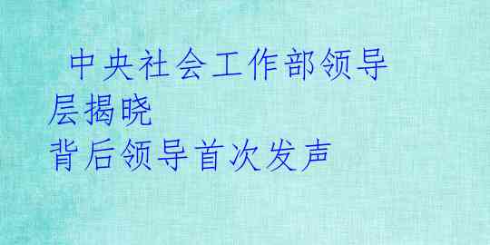 中央社会工作部领导层揭晓 背后领导首次发声
