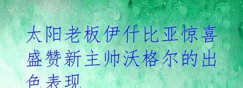 太阳老板伊什比亚惊喜盛赞新主帅沃格尔的出色表现