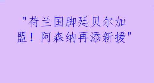 "荷兰国脚廷贝尔加盟!阿森纳再添新援"
