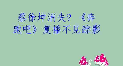 蔡徐坤消失? 《奔跑吧》复播不见踪影