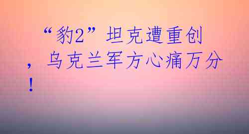 “豹2”坦克遭重创,乌克兰军方心痛万分!
