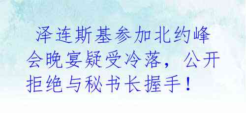泽连斯基参加北约峰会晚宴疑受冷落,公开拒绝与秘书长握手!