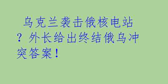  乌克兰袭击俄核电站？外长给出终结俄乌冲突答案！ 