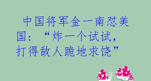 中国将军金一南怼美国: “炸一个试试,打得敌人跪地求饶”