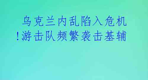  乌克兰内乱陷入危机!游击队频繁袭击基辅 