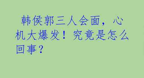韩侯郭三人会面,心机大爆发!究竟是怎么回事?