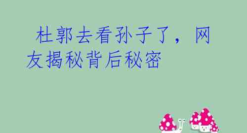 杜郭去看孙子了,网友揭秘背后秘密
