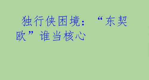独行侠困境:“东契欧”谁当核心