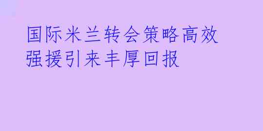  国际米兰转会策略高效 强援引来丰厚回报 