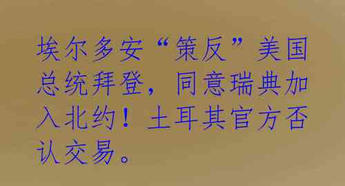 埃尔多安“策反”美国总统拜登，同意瑞典加入北约！土耳其官方否认交易。 