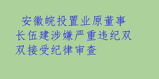  安徽皖投置业原董事长伍建涉嫌严重违纪双双接受纪律审查 