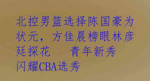 北控男篮选择陈国豪为状元,方佳晨榜眼林彦廷探花 青年新秀闪耀CBA选秀