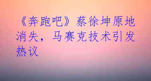 《奔跑吧》蔡徐坤原地消失,马赛克技术引发热议