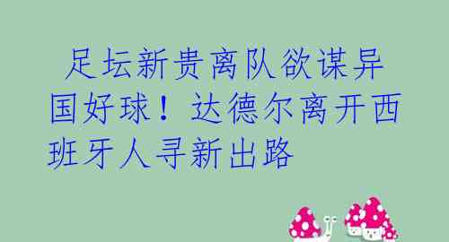 足坛新贵离队欲谋异国好球!达德尔离开西班牙人寻新出路