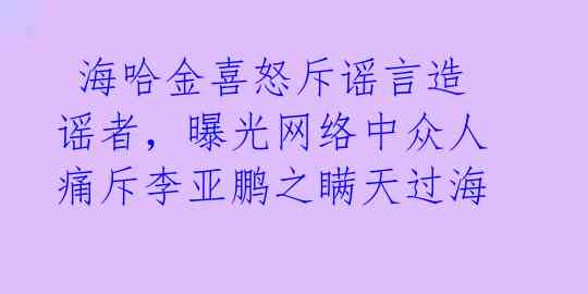  海哈金喜怒斥谣言造谣者，曝光网络中众人痛斥李亚鹏之瞒天过海 