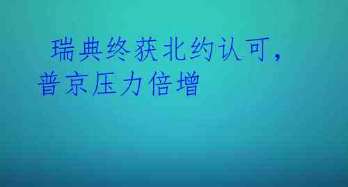 瑞典终获北约认可,普京压力倍增