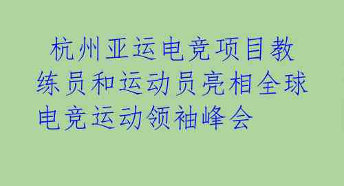 杭州亚运电竞项目教练员和运动员亮相全球电竞运动领袖峰会