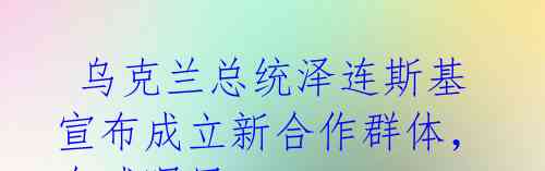 乌克兰总统泽连斯基宣布成立新合作群体,全球瞩目