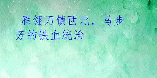 雁翎刀镇西北,马步芳的铁血统治