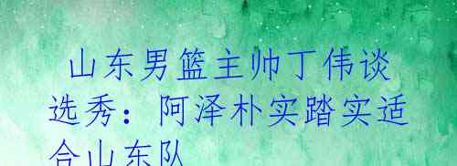 山东男篮主帅丁伟谈选秀:阿泽朴实踏实适合山东队