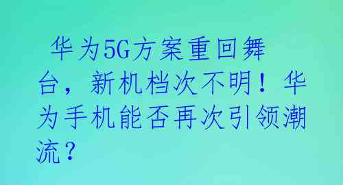  华为5G方案重回舞台，新机档次不明！华为手机能否再次引领潮流？ 