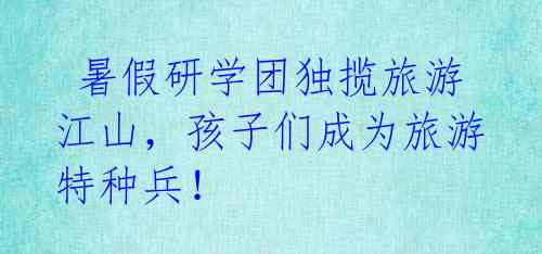 暑假研学团独揽旅游江山,孩子们成为旅游特种兵!