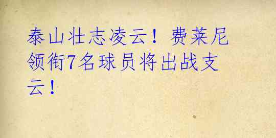 泰山壮志凌云!费莱尼领衔7名球员将出战支云!