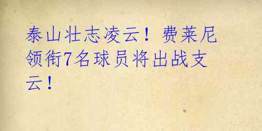 泰山壮志凌云！费莱尼领衔7名球员将出战支云！ 