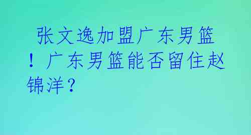  张文逸加盟广东男篮！广东男篮能否留住赵锦洋？ 