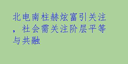 北电南柱赫炫富引关注，社会需关注阶层平等与共融 