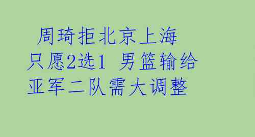 周琦拒北京上海 只愿2选1 男篮输给亚军二队需大调整