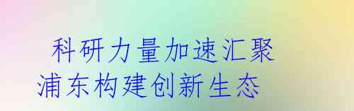 科研力量加速汇聚 浦东构建创新生态