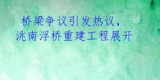  桥梁争议引发热议，洮南浮桥重建工程展开 