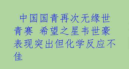 中国国青再次无缘世青赛 希望之星韦世豪表现突出但化学反应不佳