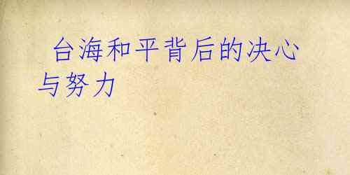 台海和平背后的决心与努力