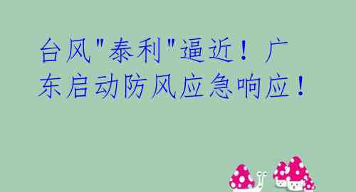 台风"泰利"逼近！广东启动防风应急响应！  