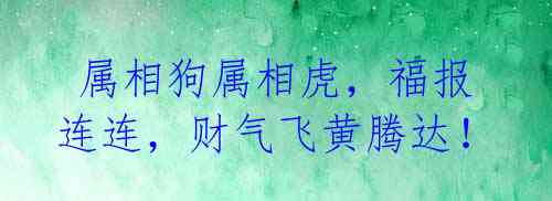  属相狗属相虎，福报连连，财气飞黄腾达！