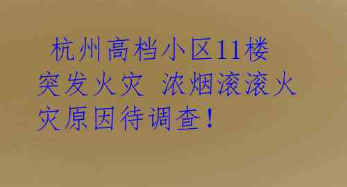  杭州高档小区11楼突发火灾 浓烟滚滚火灾原因待调查！ 