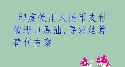 印度使用人民币支付俄进口原油,寻求结算替代方案