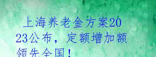 上海养老金方案2023公布,定额增加额领先全国!